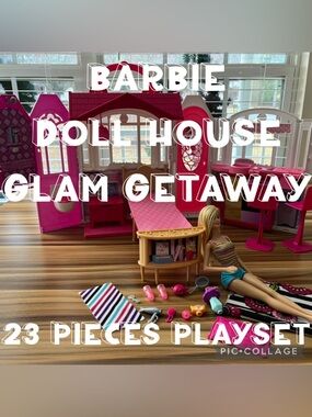 Barbie Doll House Glam Getaway Portable House Playset 23 Pieces